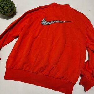 Nike Red Orange Houndstooth‎ Swoosh Logo Quarter Zip Sweatshirt Top Size XS